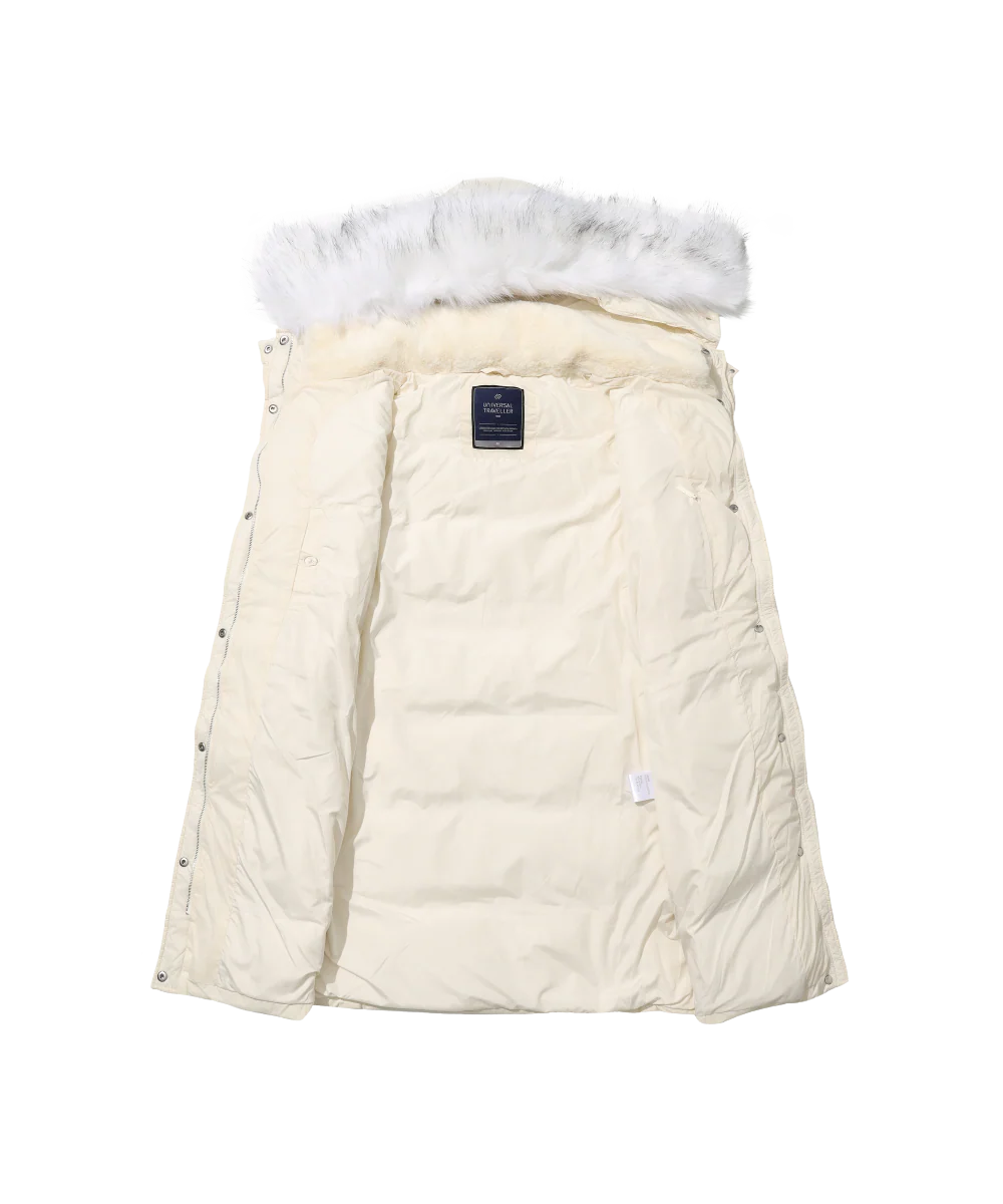 Women's Full Length Down Jacket With Faux Fur Hood - Image 10