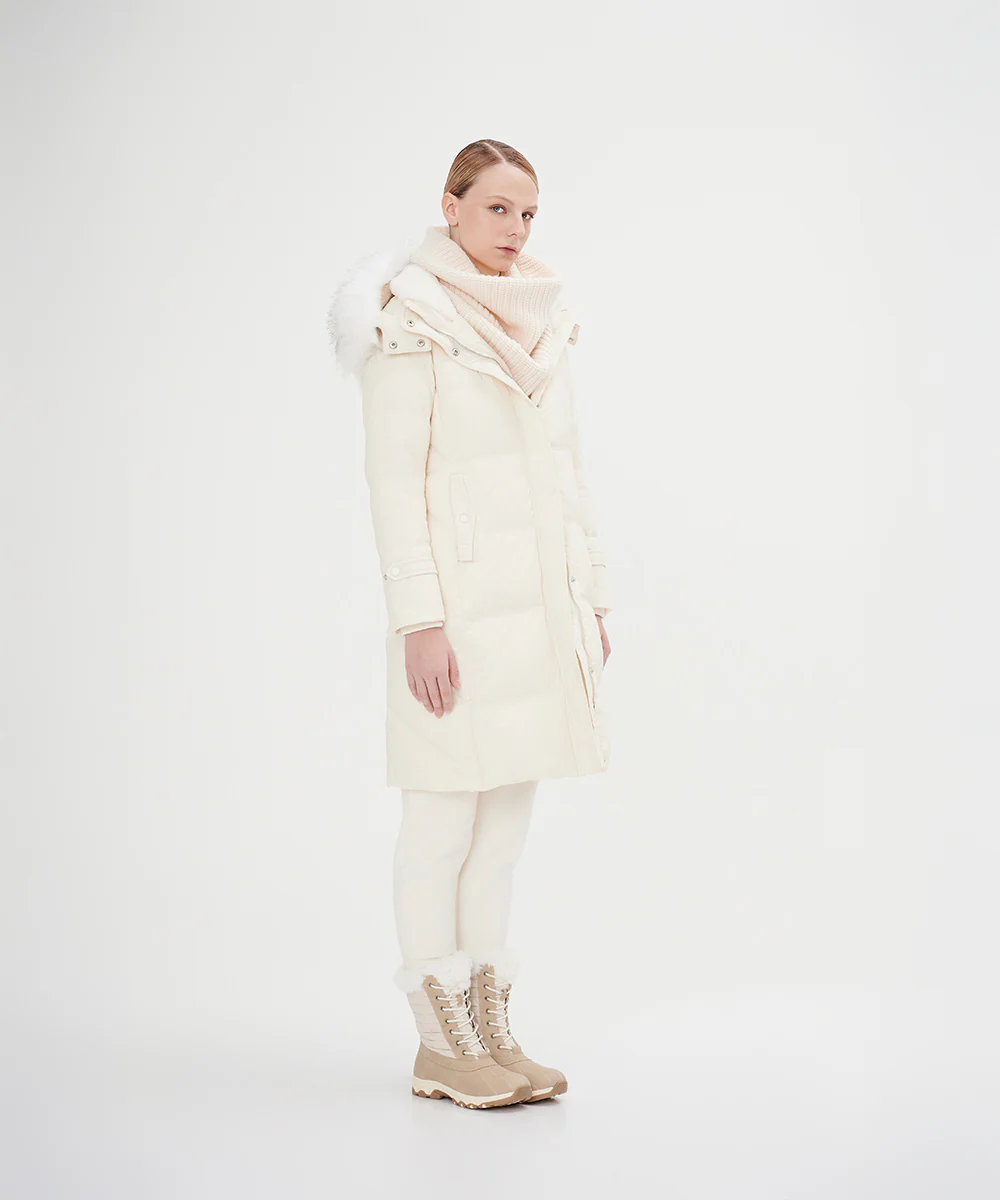 Women's Full Length Down Jacket With Faux Fur Hood - Image 2