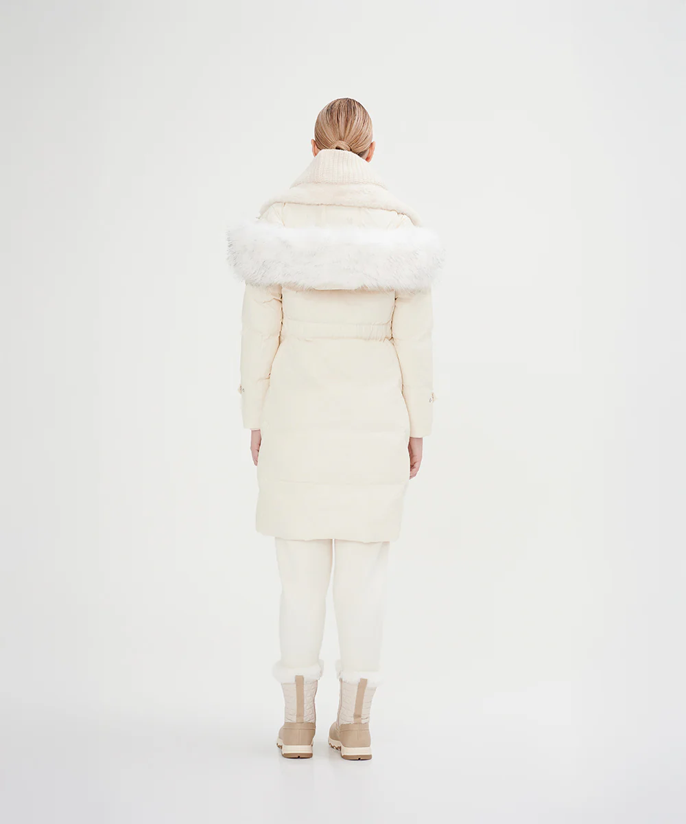Women's Full Length Down Jacket With Faux Fur Hood - Image 3