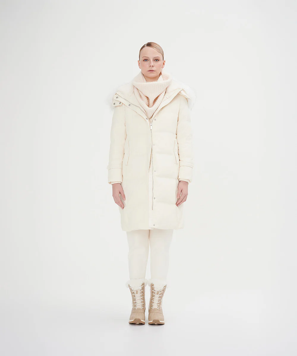 Women's Full Length Down Jacket With Faux Fur Hood - Image 4