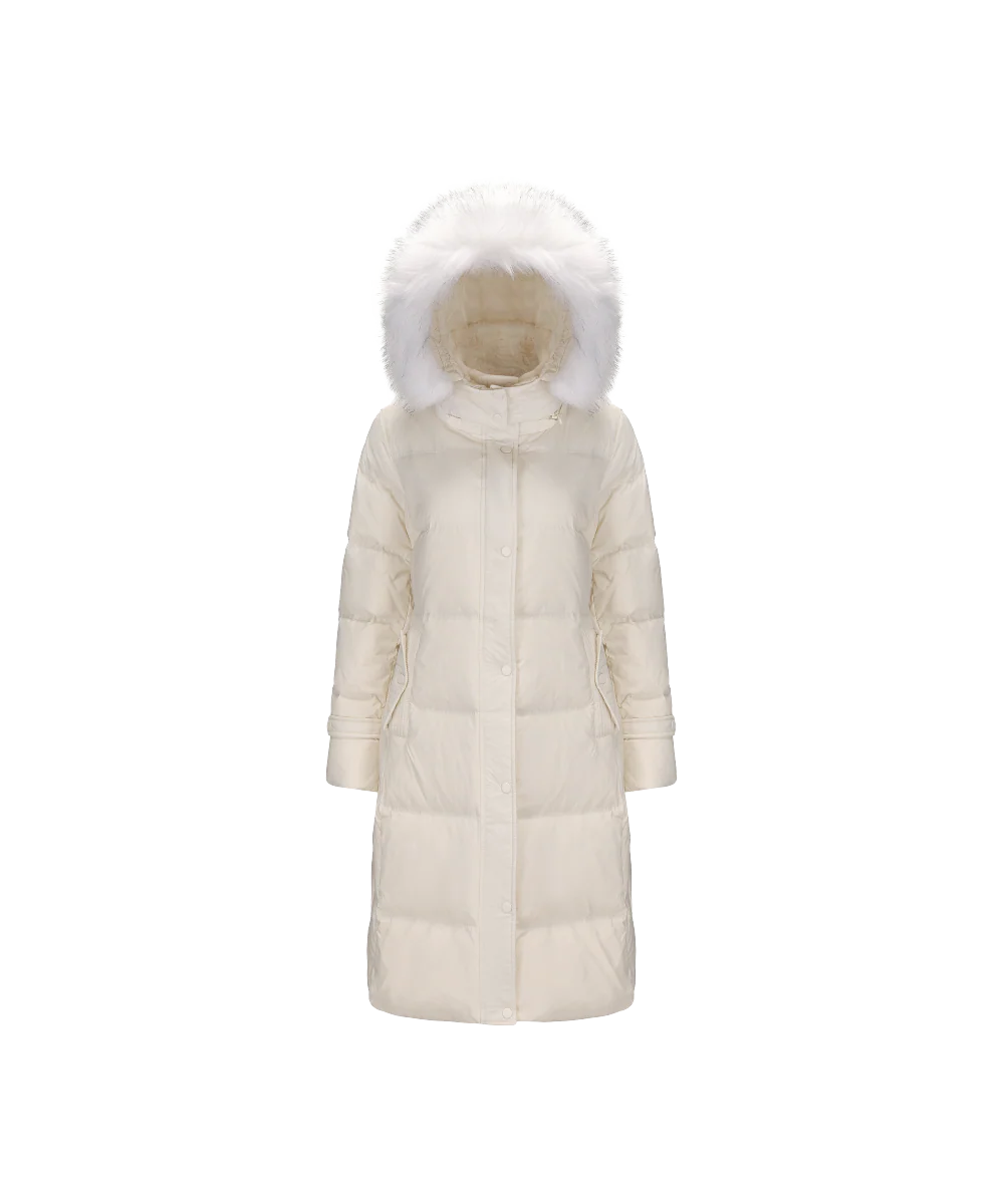 Women's Full Length Down Jacket With Faux Fur Hood - Image 7