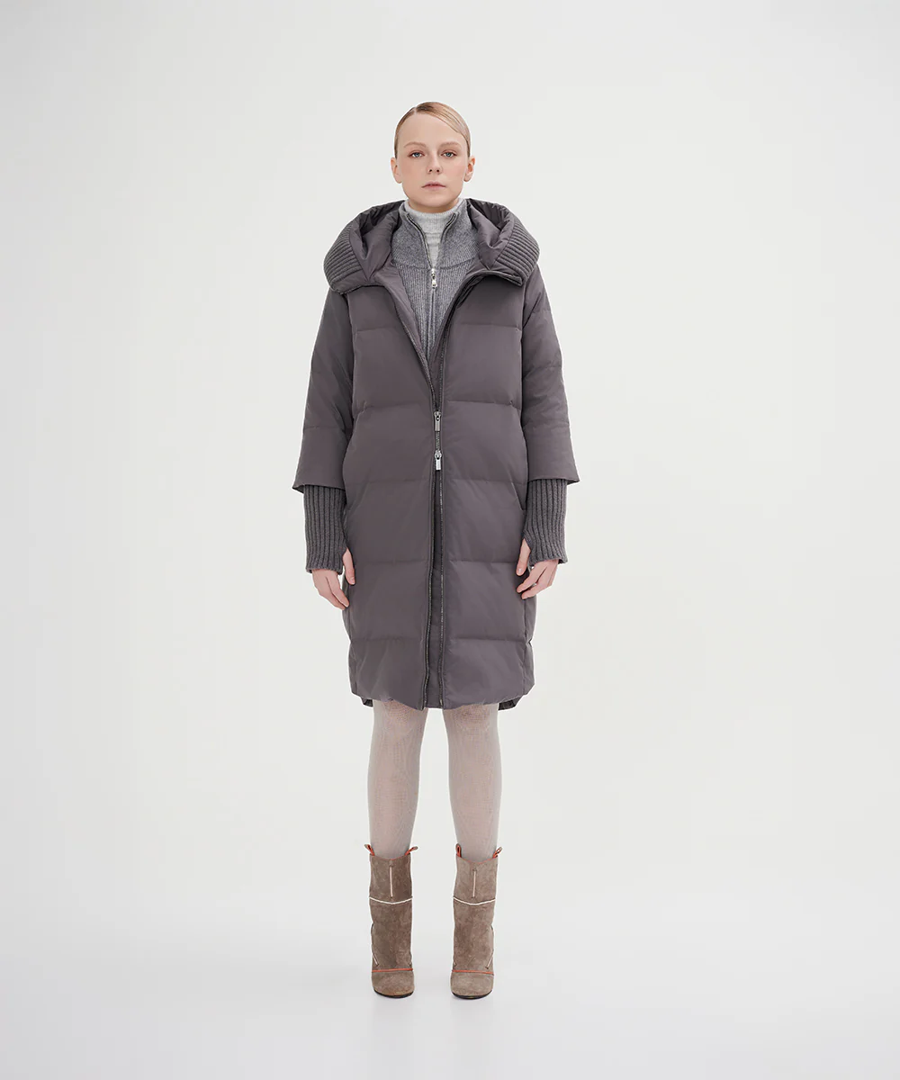Women's Boxy Down Jacket With Chunky Rib - Image 2