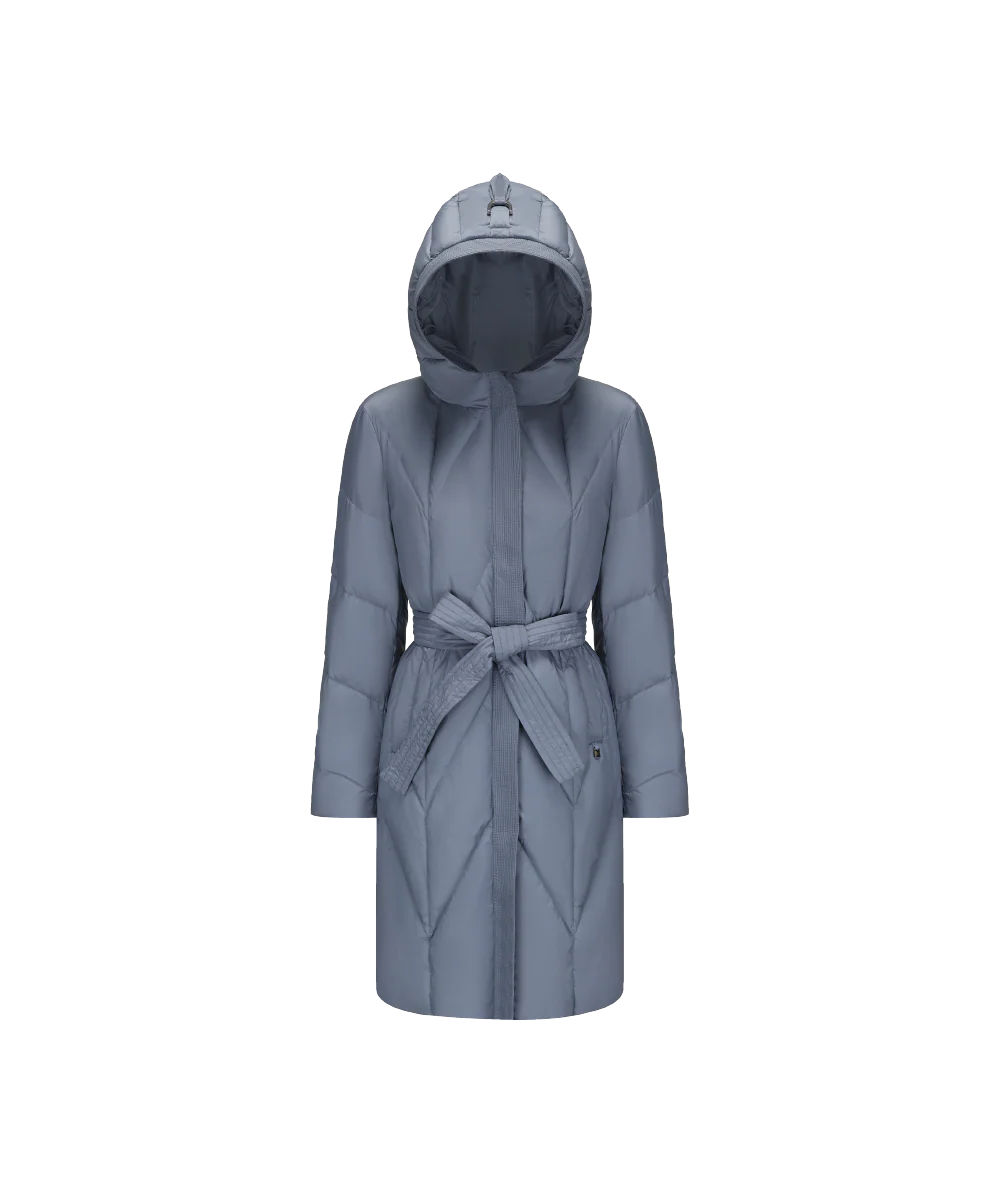 Women's Belted Chevron Quilted Down Jacket - Image 12