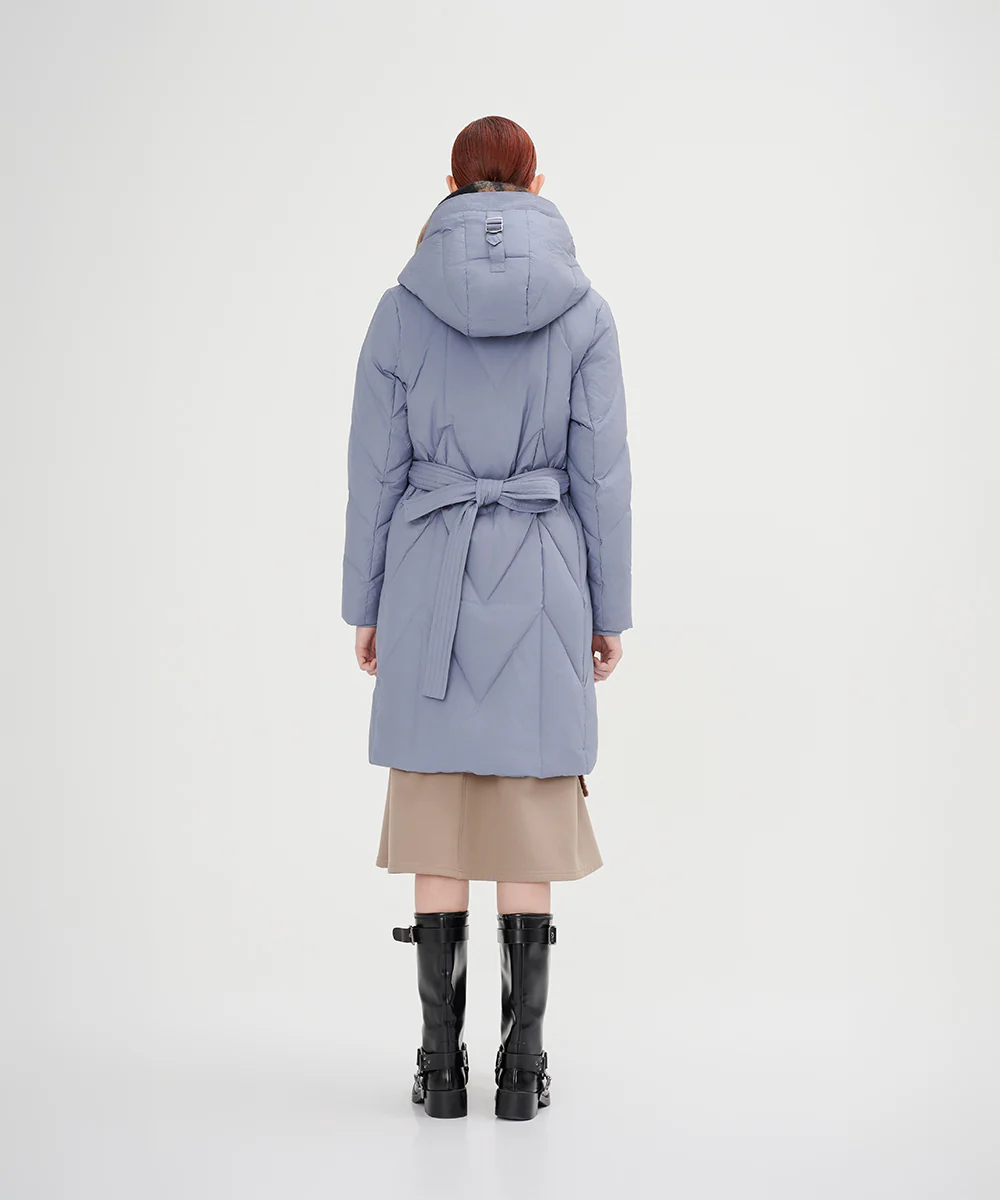 Women's Belted Chevron Quilted Down Jacket - Image 4