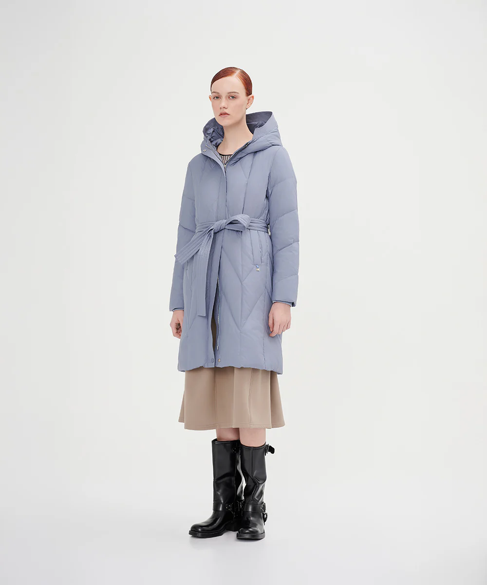 Women's Belted Chevron Quilted Down Jacket - Image 6