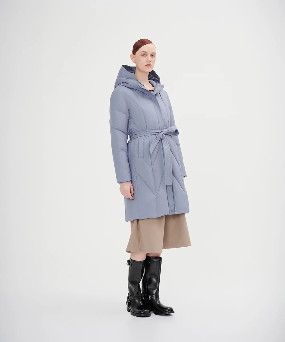 Women's Belted Chevron Quilted Down Jacket - Image 7