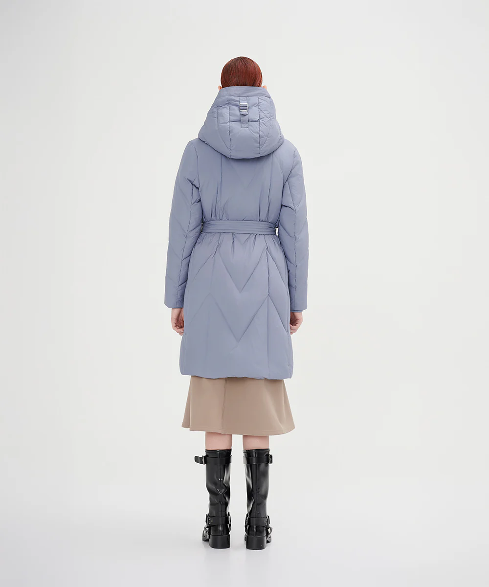 Women's Belted Chevron Quilted Down Jacket - Image 8