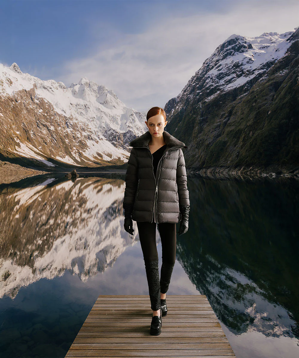 Women's Elegant Goose Down Jacket With Genuine Rabbit Fur Collar