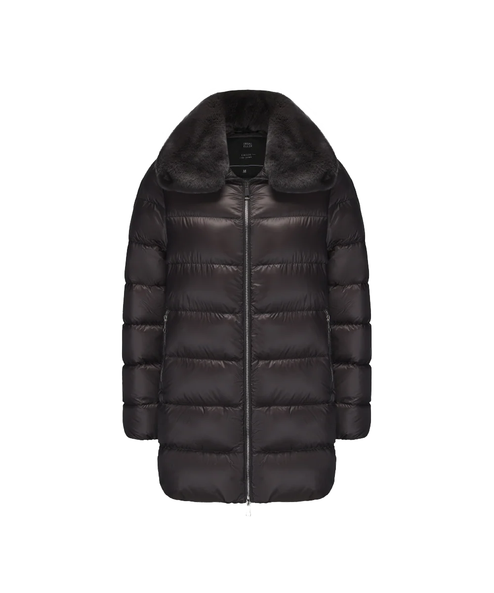 Women's Elegant Goose Down Jacket With Genuine Rabbit Fur Collar - Image 10