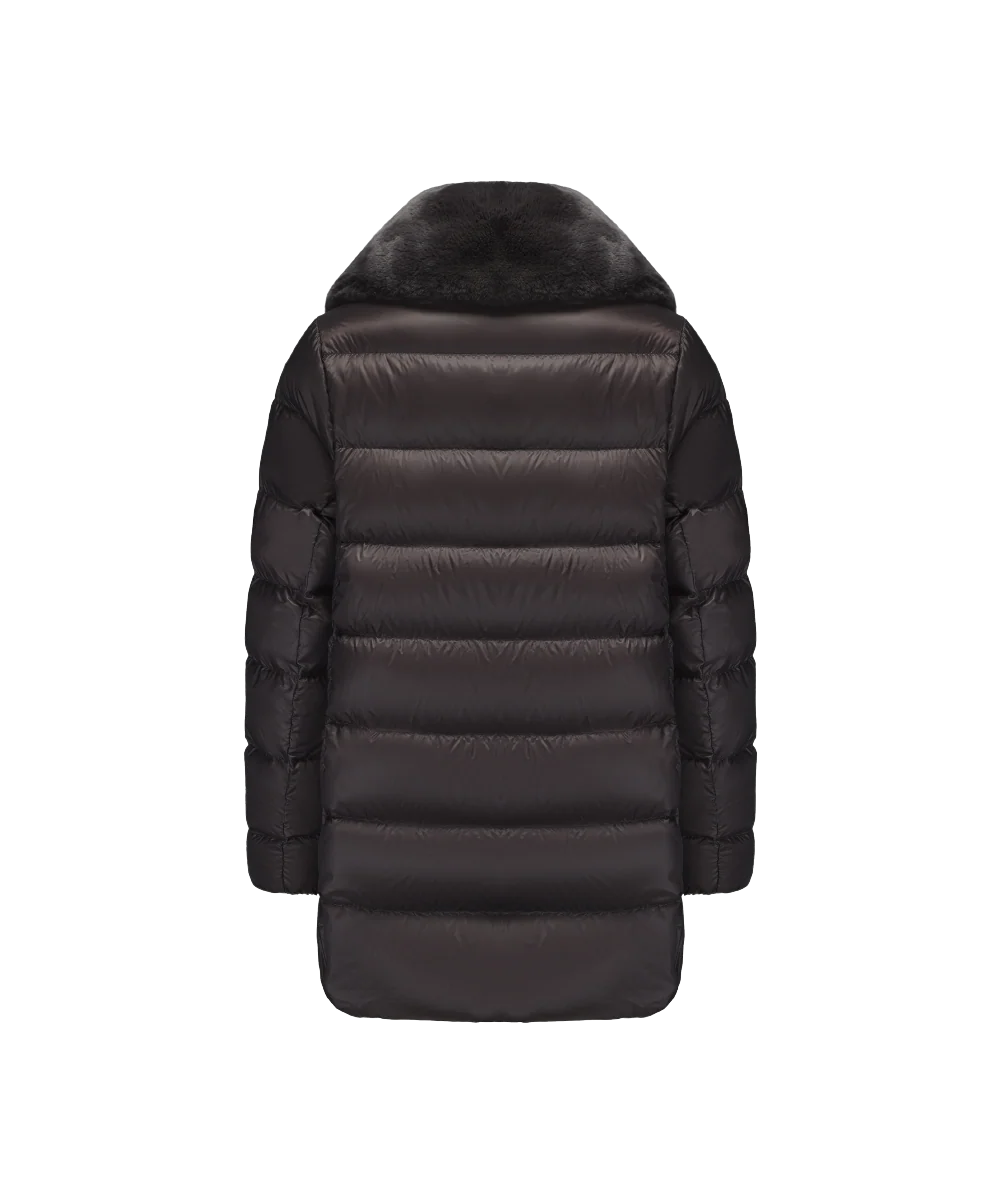 Women's Elegant Goose Down Jacket With Genuine Rabbit Fur Collar - Image 11