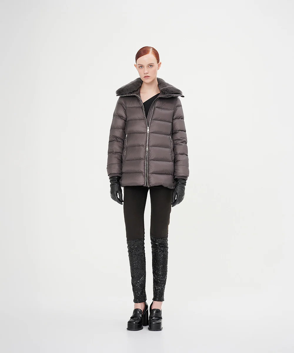 Women's Elegant Goose Down Jacket With Genuine Rabbit Fur Collar - Image 2