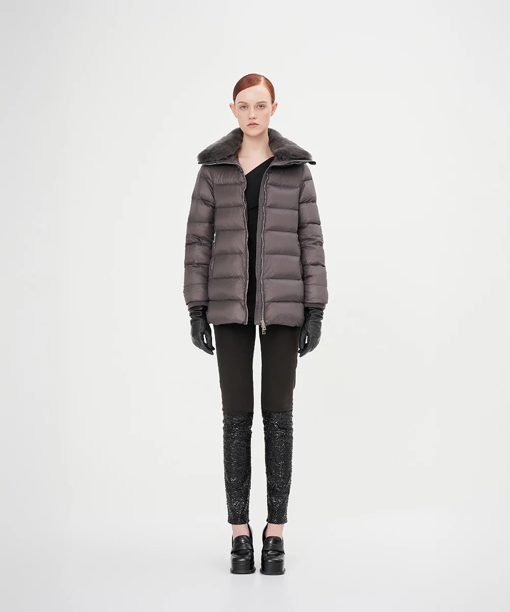 Women's Elegant Goose Down Jacket With Genuine Rabbit Fur Collar - Image 3