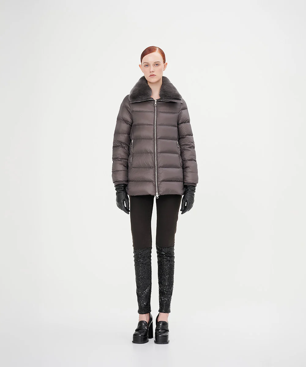 Women's Elegant Goose Down Jacket With Genuine Rabbit Fur Collar - Image 4
