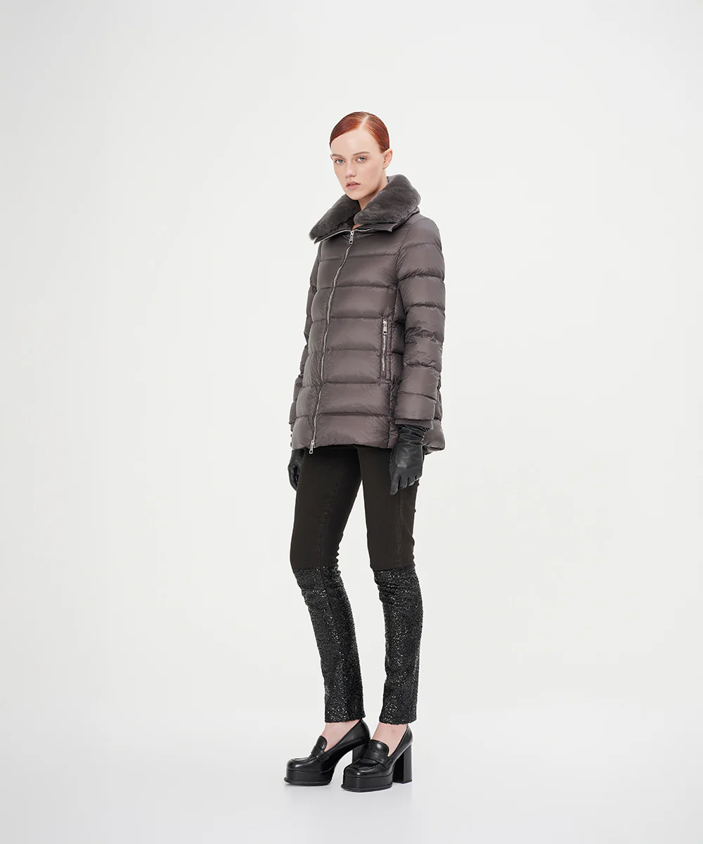 Women's Elegant Goose Down Jacket With Genuine Rabbit Fur Collar - Image 5