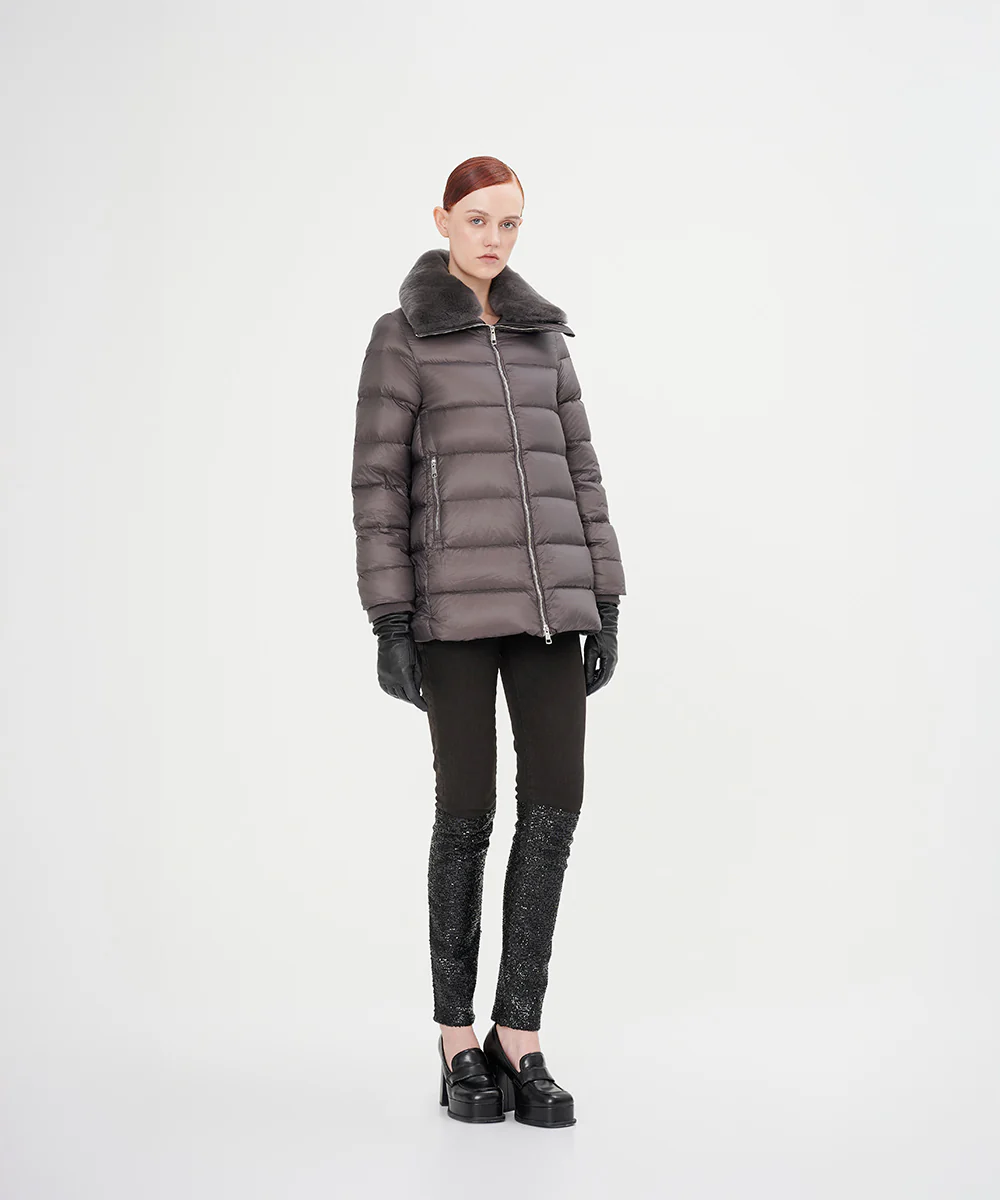 Women's Elegant Goose Down Jacket With Genuine Rabbit Fur Collar - Image 6