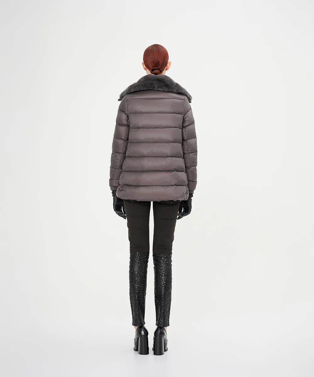 Women's Elegant Goose Down Jacket With Genuine Rabbit Fur Collar - Image 7