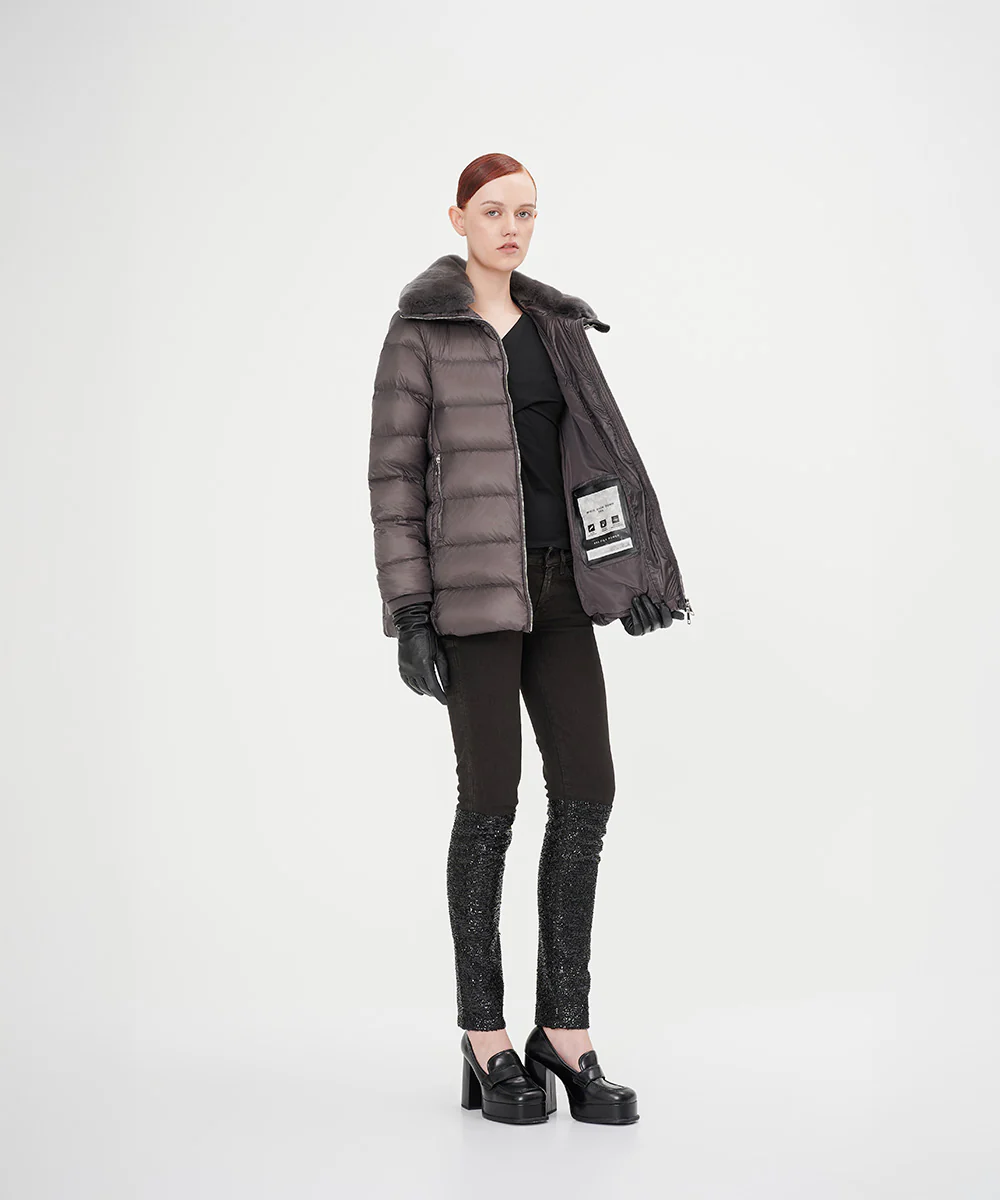 Women's Elegant Goose Down Jacket With Genuine Rabbit Fur Collar - Image 8