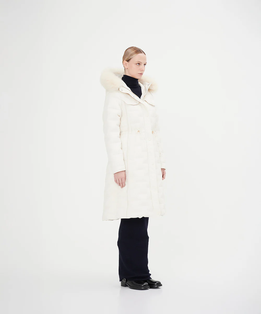 Women's Elegant Goose Down Jacket With Genuine Fox Fur Trim - Image 2