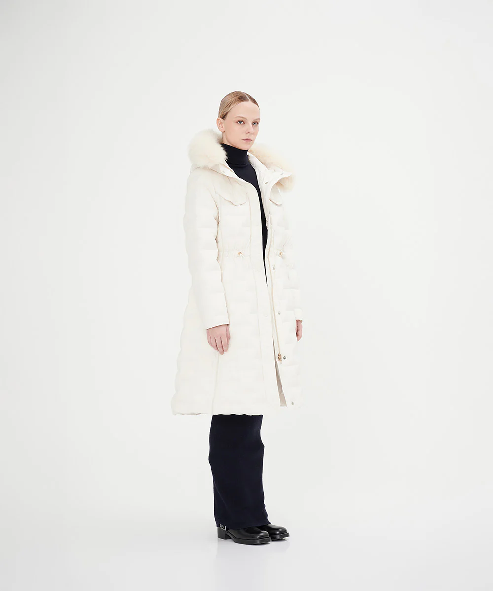 Women's Elegant Goose Down Jacket With Genuine Fox Fur Trim - Image 3