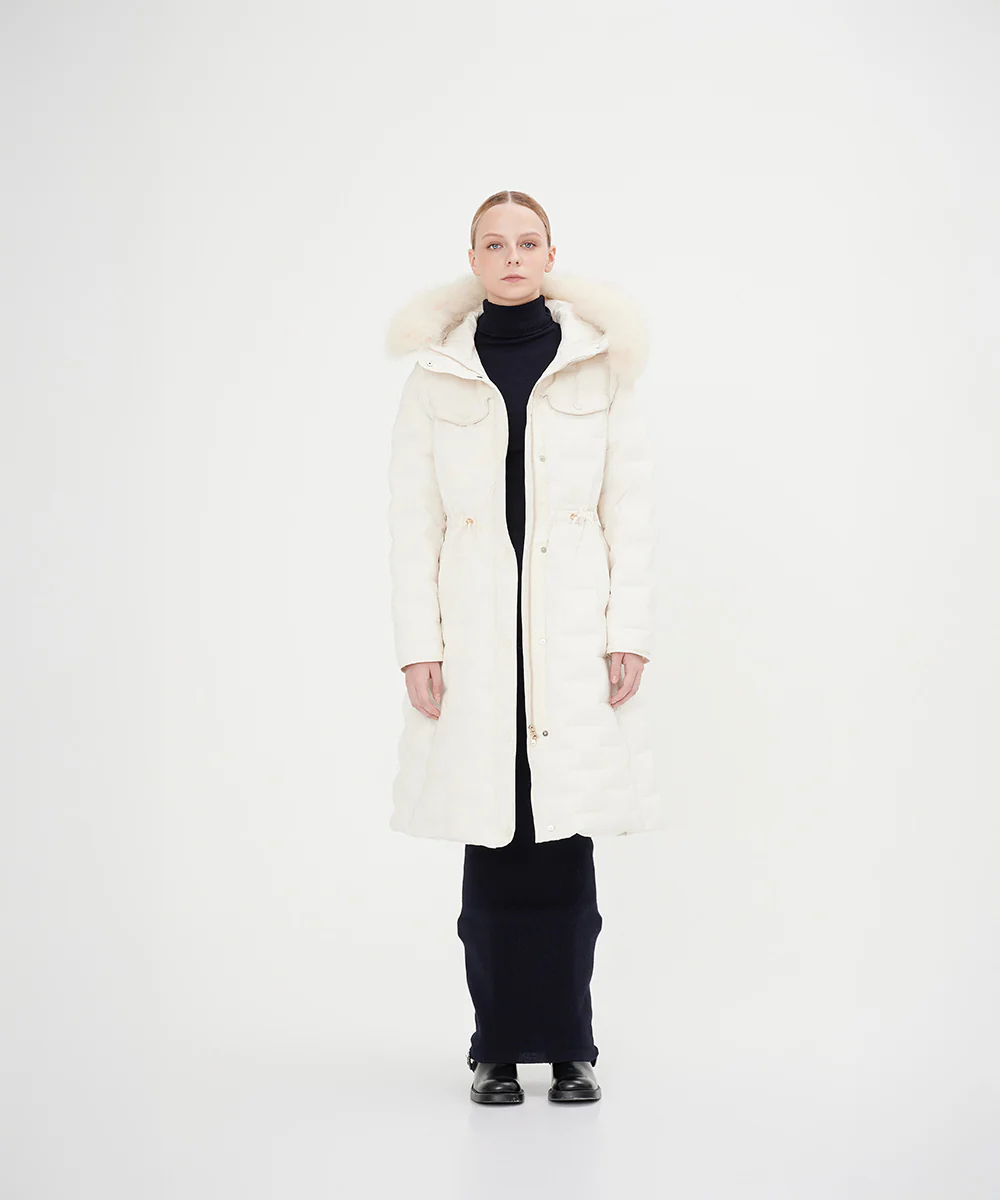 Women's Elegant Goose Down Jacket With Genuine Fox Fur Trim - Image 4