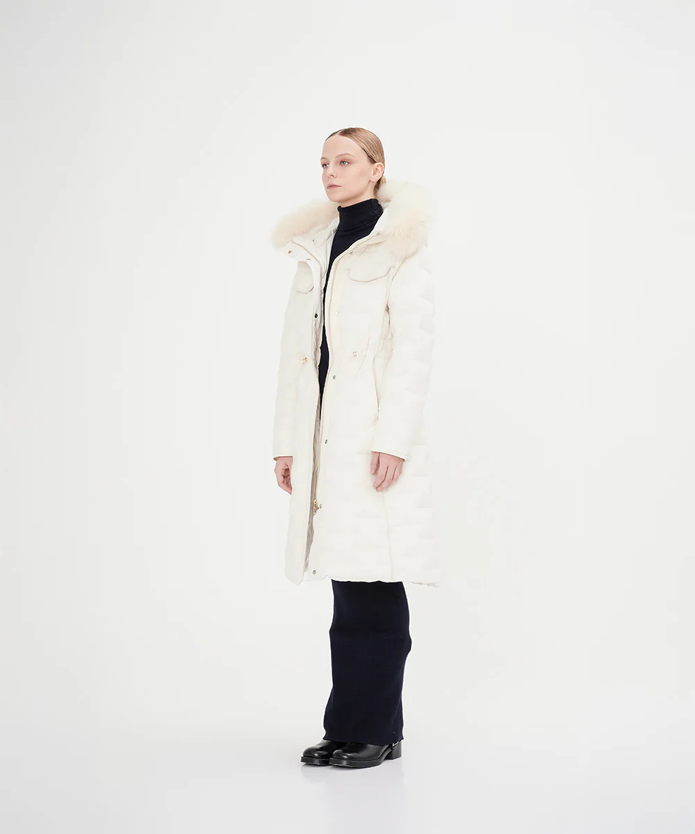 Women's Elegant Goose Down Jacket With Genuine Fox Fur Trim - Image 5