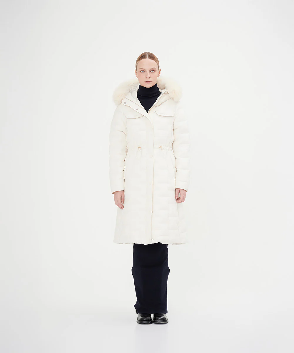 Women's Elegant Goose Down Jacket With Genuine Fox Fur Trim - Image 7