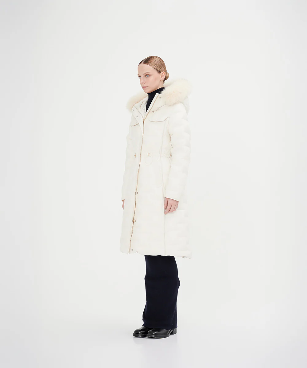 Women's Elegant Goose Down Jacket With Genuine Fox Fur Trim - Image 8