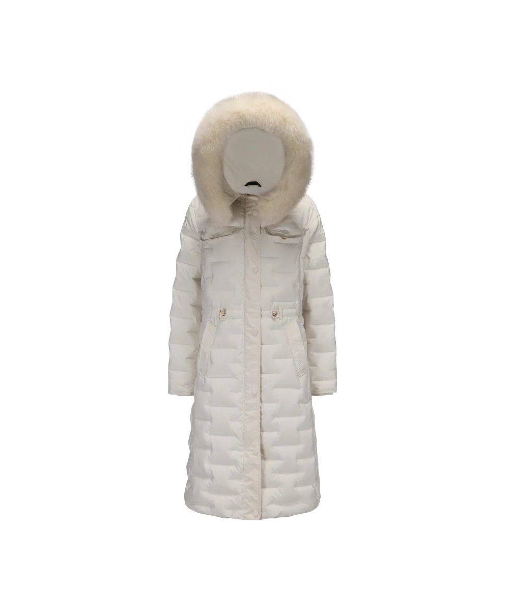 Women's Elegant Goose Down Jacket With Genuine Fox Fur Trim - Image 9