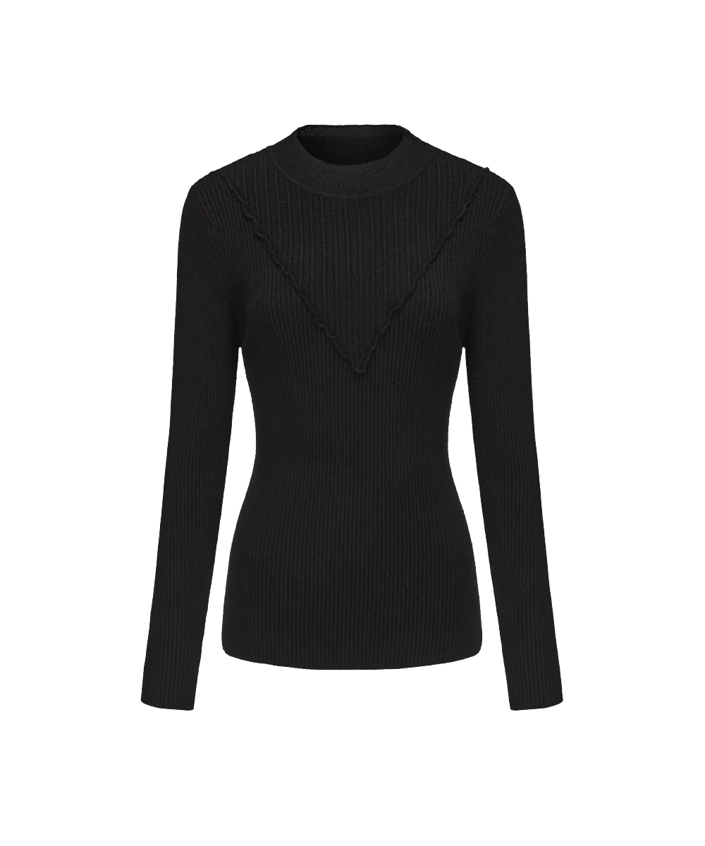 Women's Ruffled Collar Rib Knitted Sweater