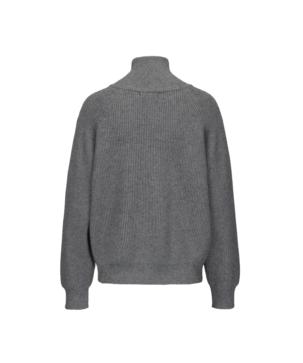 Women's Mock Neck Zipped Rib Knitted Cardigan - Image 2