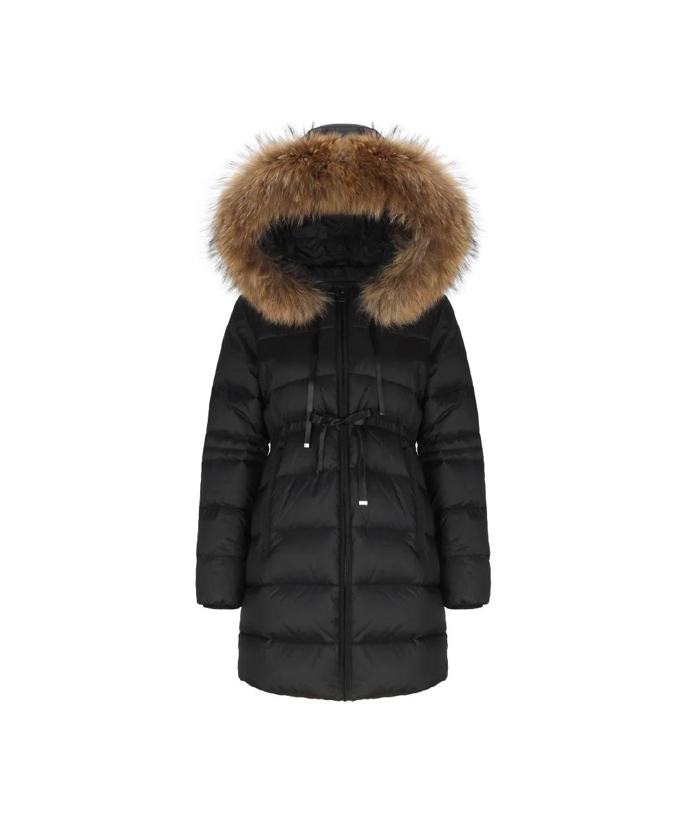 Women's Mystic Elegant Goose Down Jacket with Genuine Racoon Fur Trim
